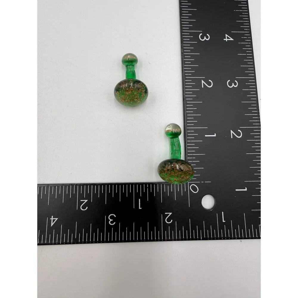 Vintage Green Art Glass Aventurine Gold Fleck Barbell Cufflinks Studs Mens